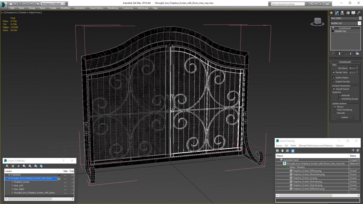 3D model Wrought Iron Fireplace Screen with Doors