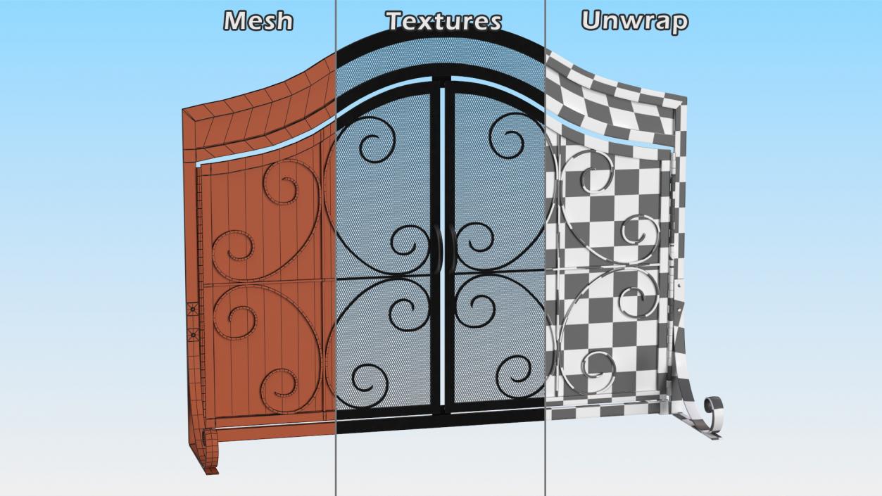 3D model Wrought Iron Fireplace Screen with Doors