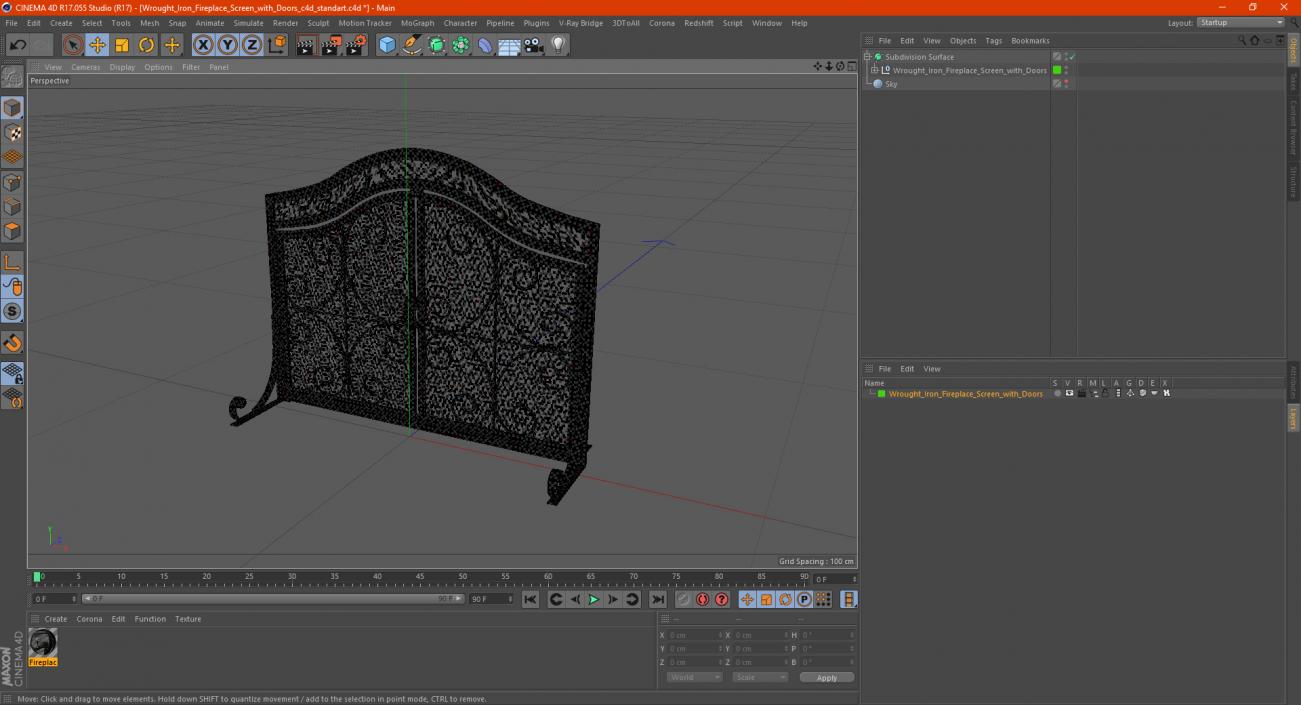 3D model Wrought Iron Fireplace Screen with Doors