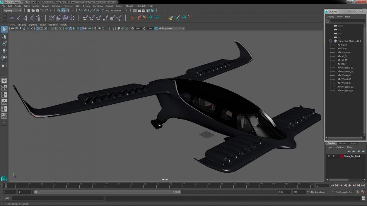 Flying Taxi Black 3D