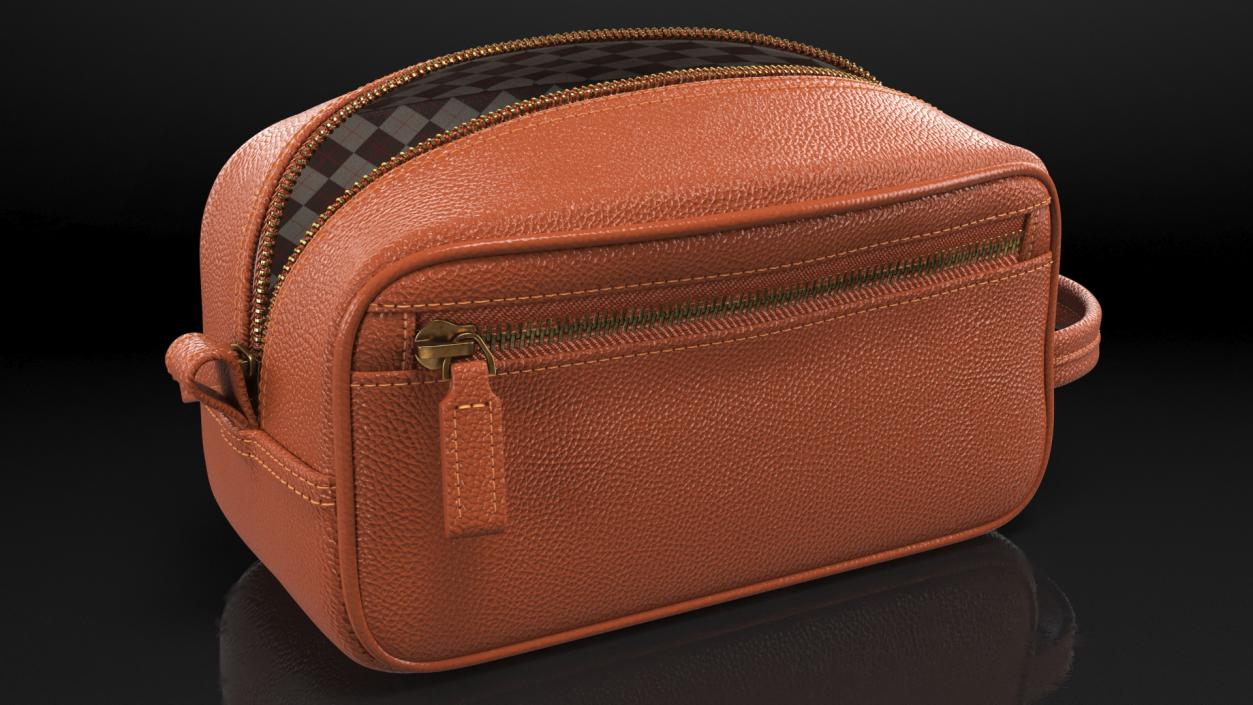 3D Open Cosmetic Bag Leather Brown