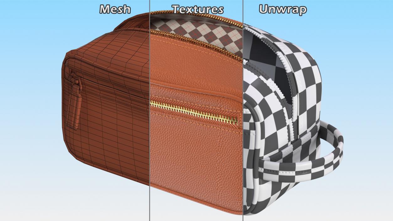 3D Open Cosmetic Bag Leather Brown