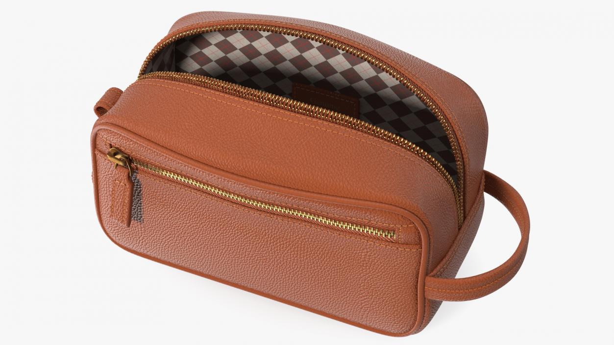 3D Open Cosmetic Bag Leather Brown