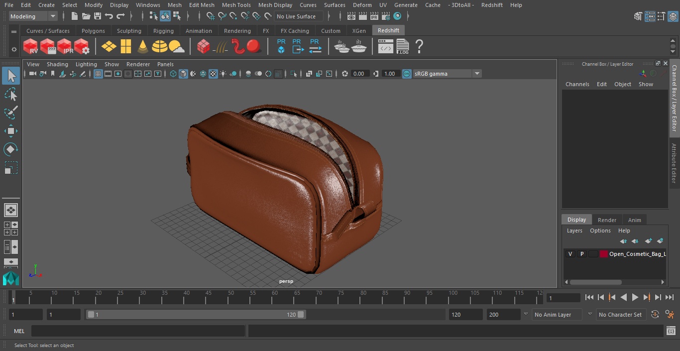 3D Open Cosmetic Bag Leather Brown