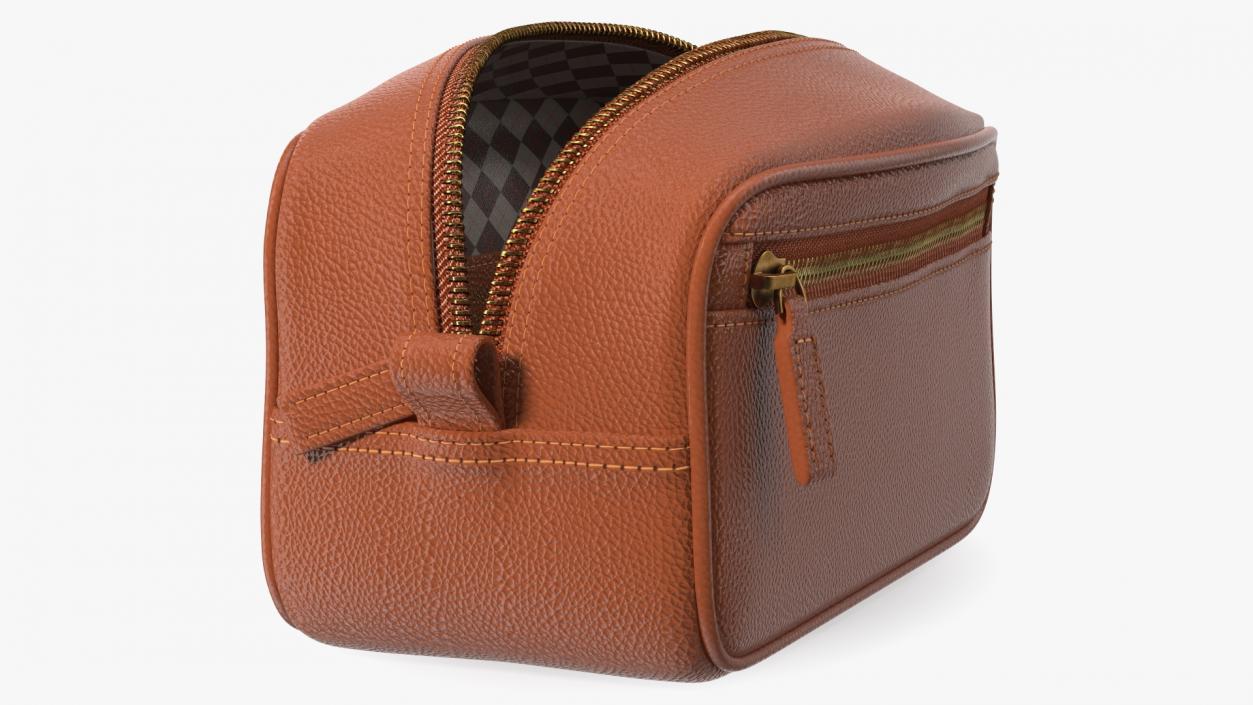 3D Open Cosmetic Bag Leather Brown