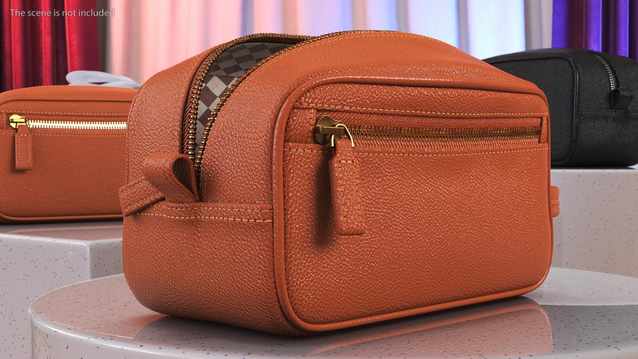 3D Open Cosmetic Bag Leather Brown