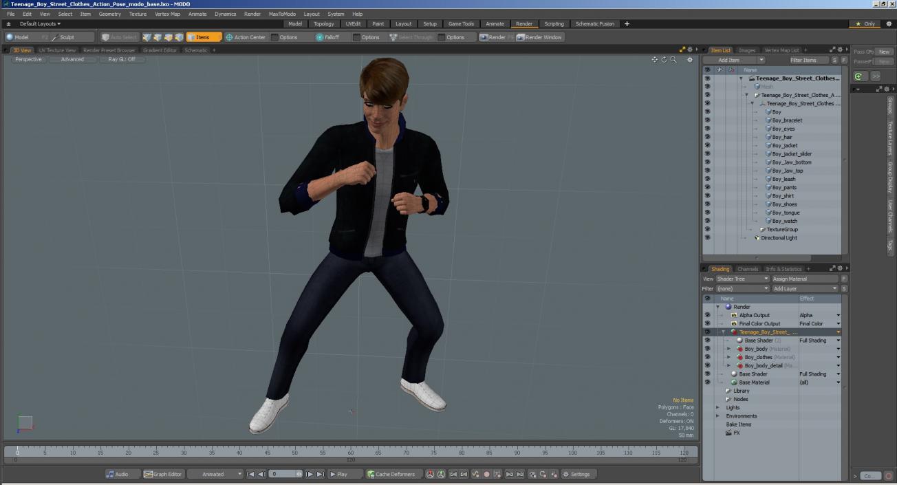 3D Teenage Boy Street Clothes Action Pose model