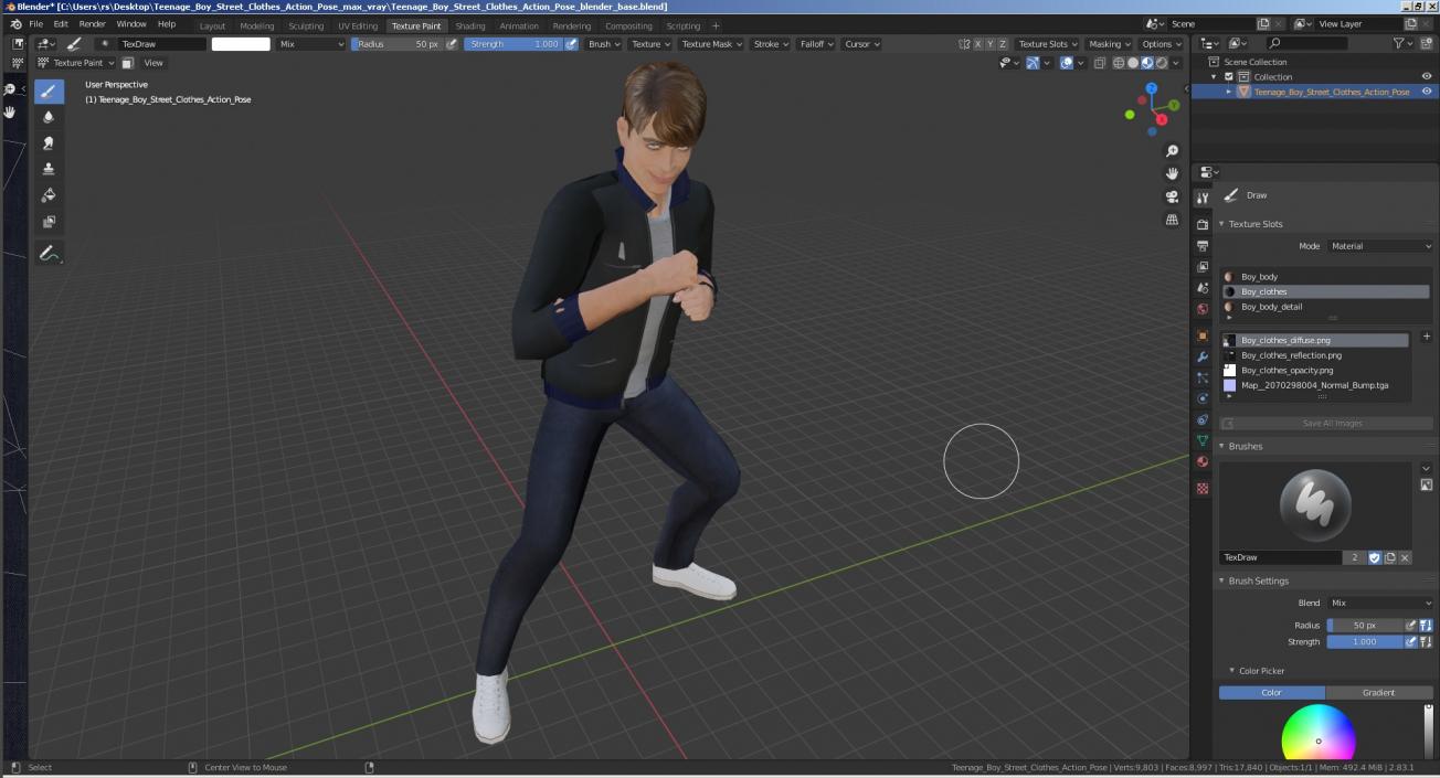 3D Teenage Boy Street Clothes Action Pose model