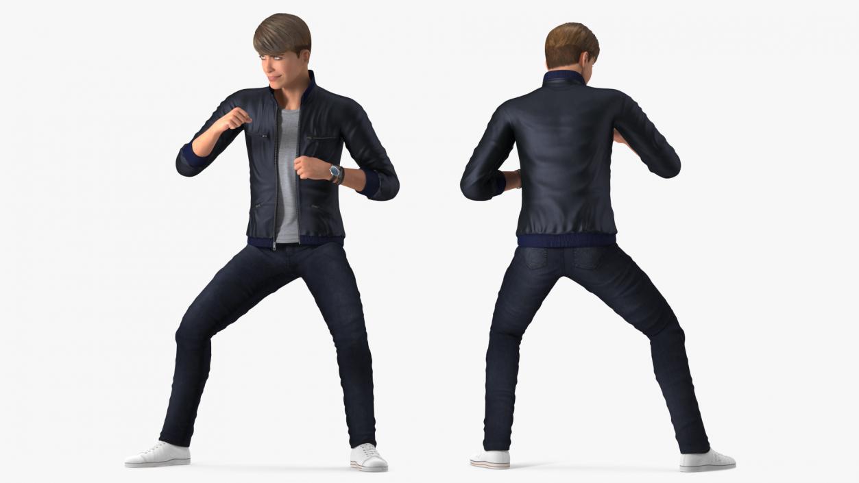 3D Teenage Boy Street Clothes Action Pose model