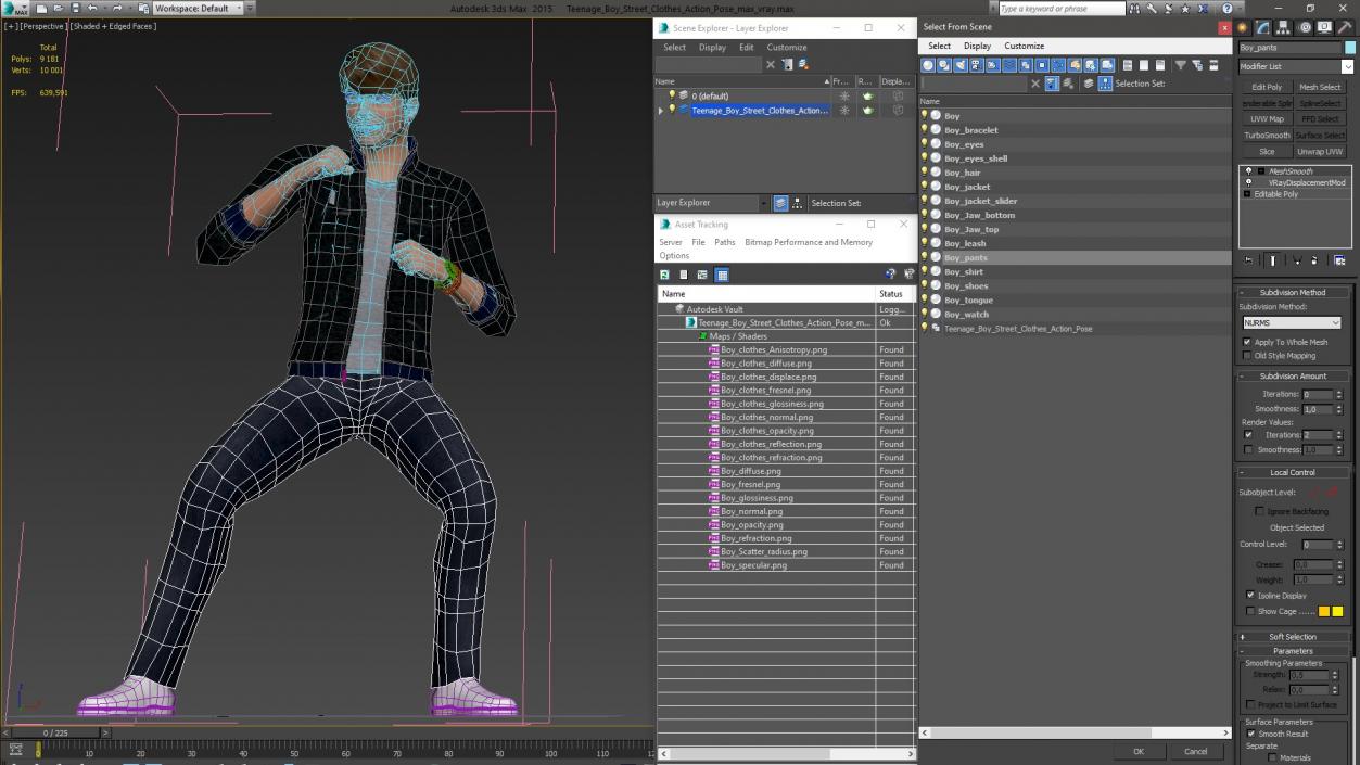 3D Teenage Boy Street Clothes Action Pose model