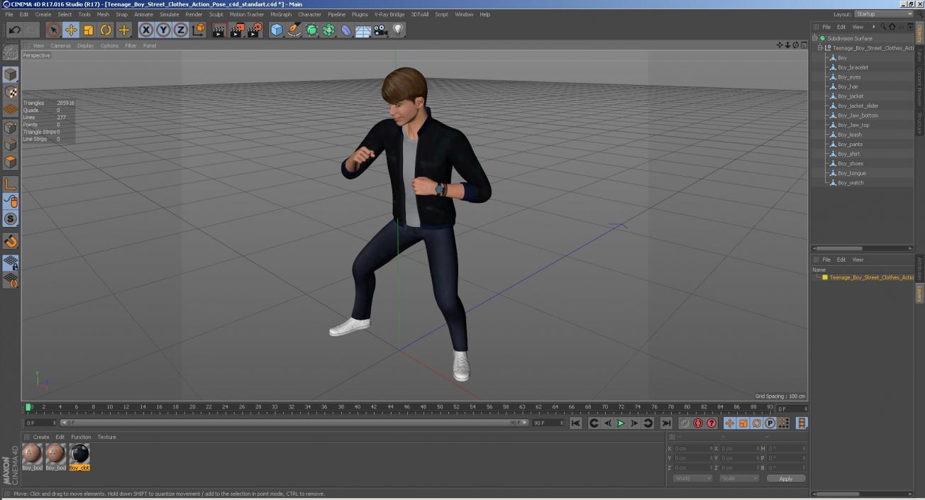 3D Teenage Boy Street Clothes Action Pose model