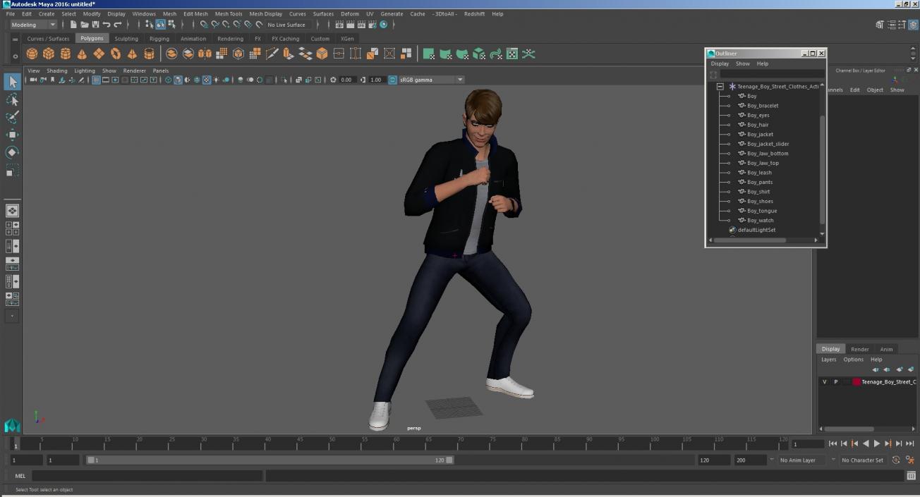 3D Teenage Boy Street Clothes Action Pose model