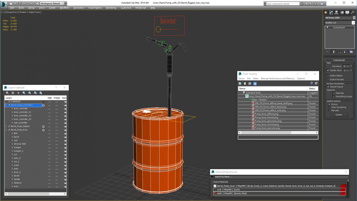 3D Lever Hand Pump with Oil Barrel Rigged model