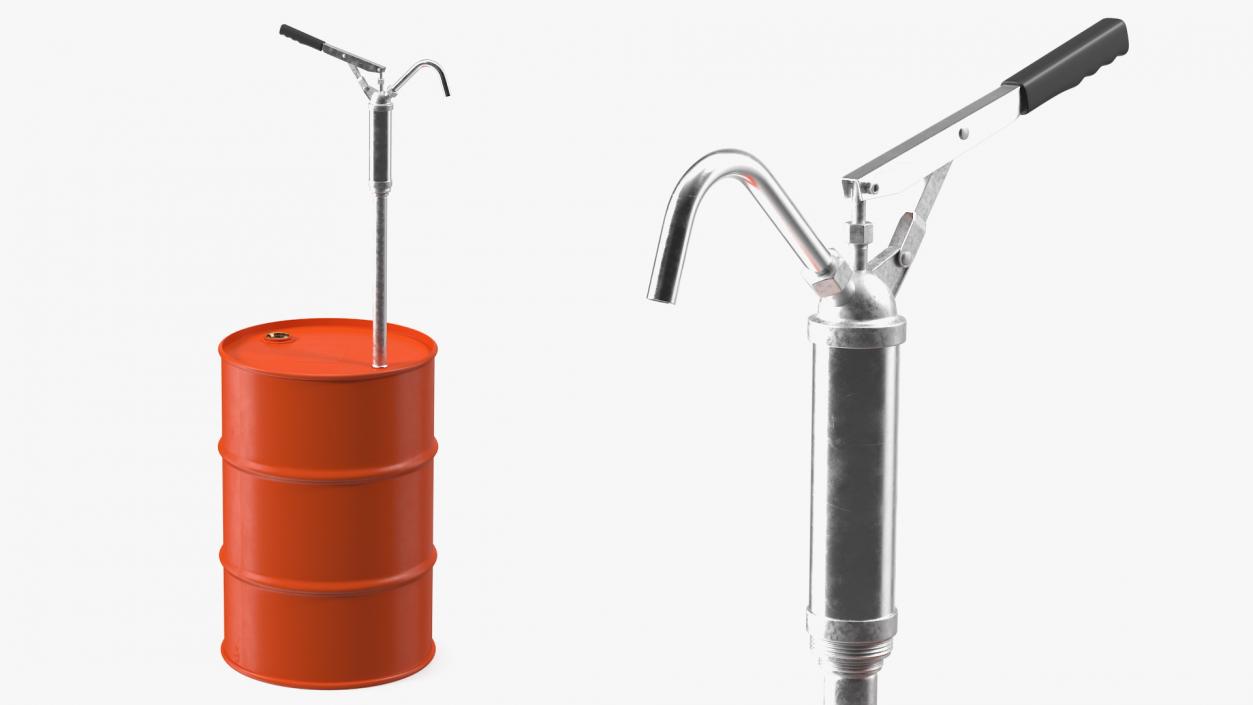 3D Lever Hand Pump with Oil Barrel Rigged model