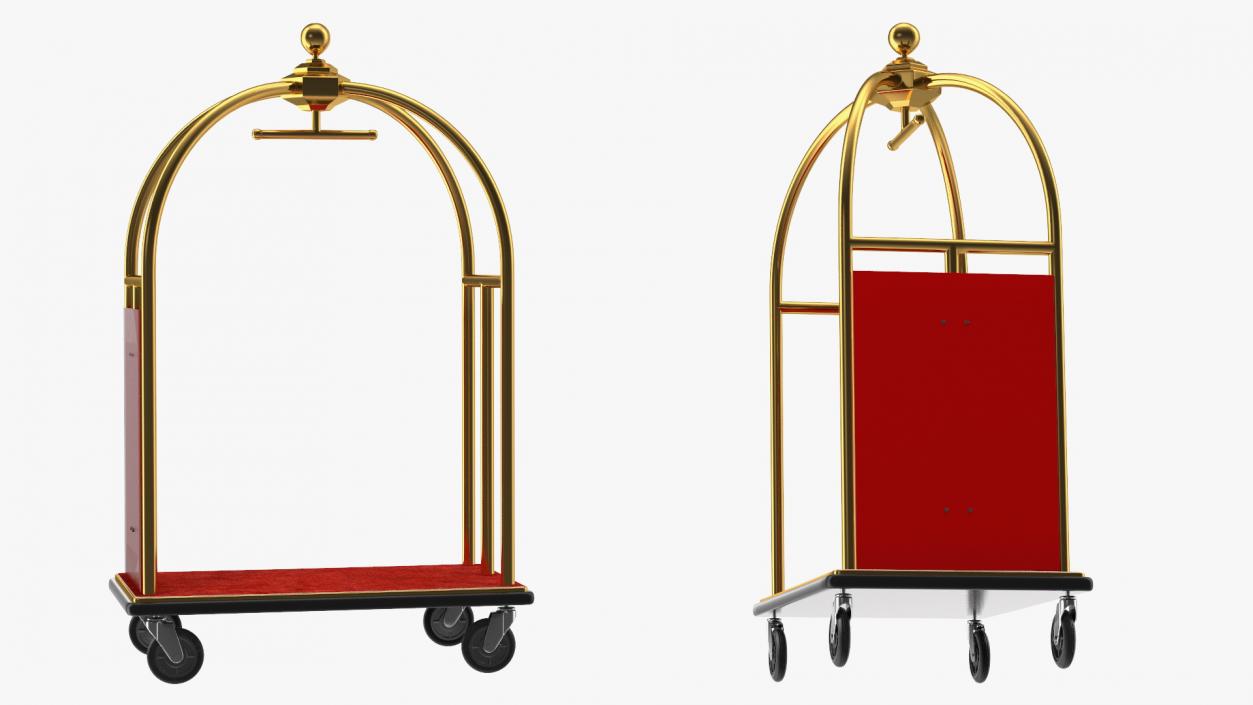 3D Gold Luxury Hotel Luggage Trolley Cart model