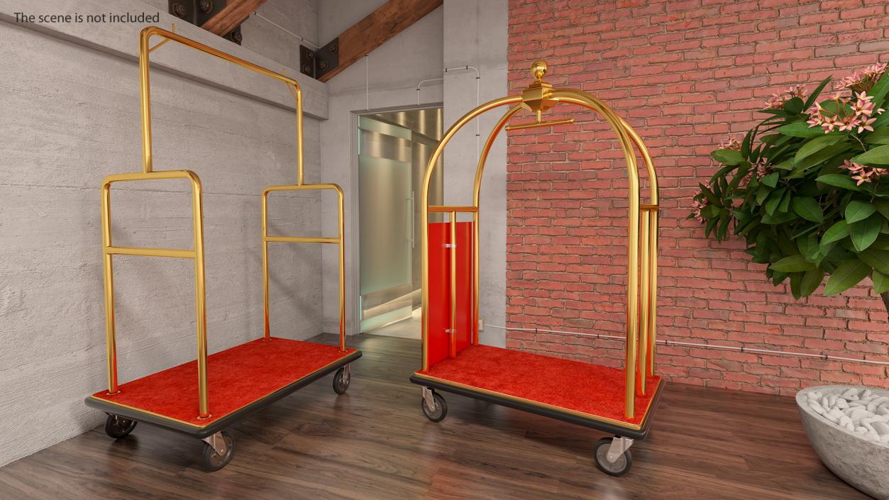 3D Gold Luxury Hotel Luggage Trolley Cart model