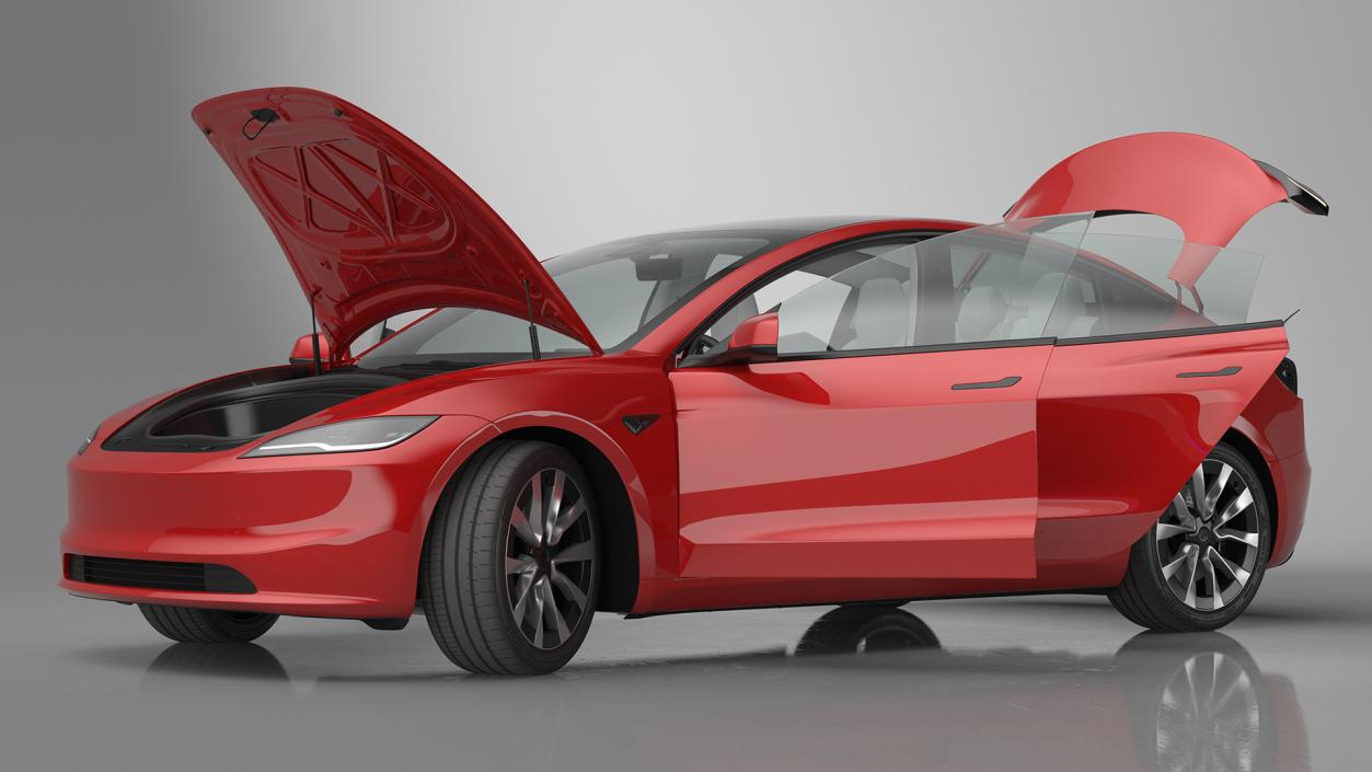 3D Tesla Model 3 2024 Red Lights On Rigged for Maya model