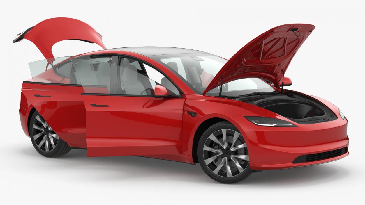 3D Tesla Model 3 2024 Red Lights On Rigged for Maya model