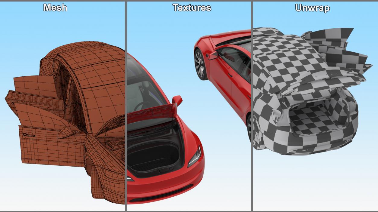 3D Tesla Model 3 2024 Red Lights On Rigged for Maya model