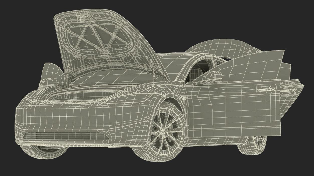 3D Tesla Model 3 2024 Red Lights On Rigged for Maya model