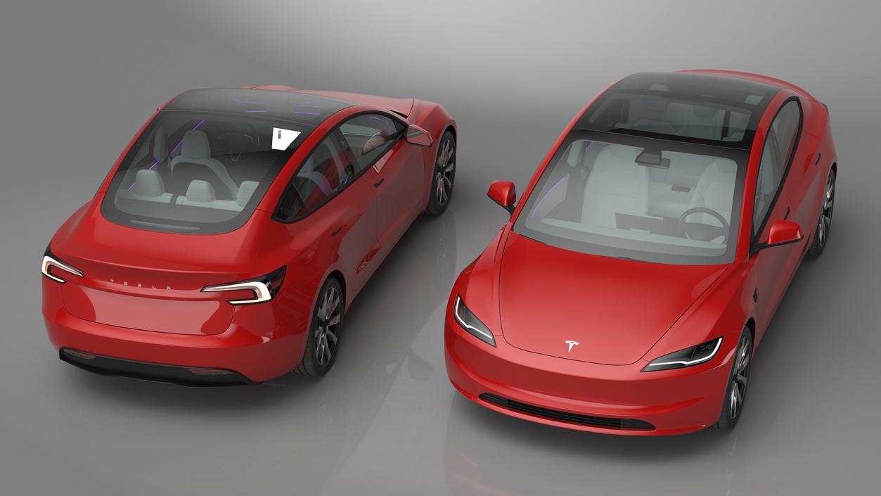 3D Tesla Model 3 2024 Red Lights On Rigged for Maya model