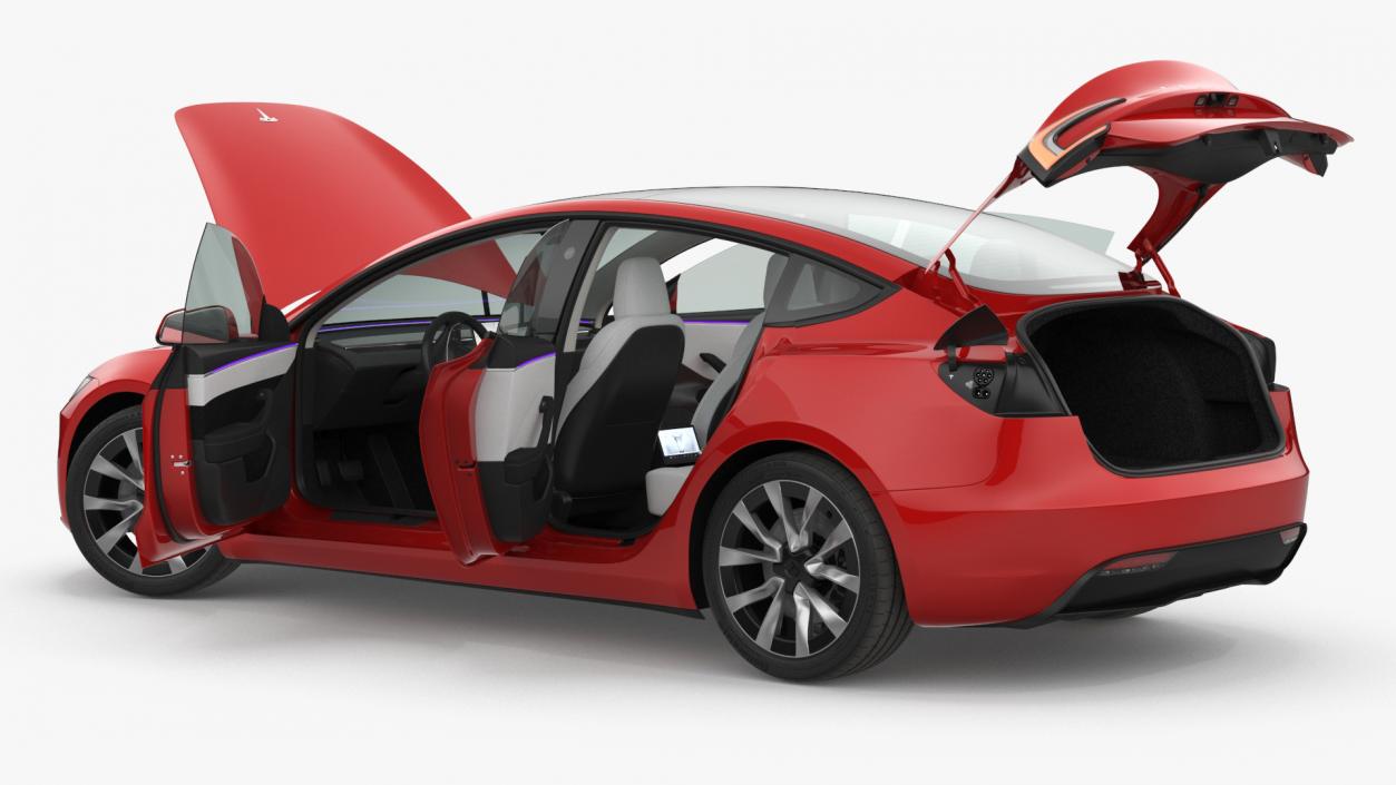 3D Tesla Model 3 2024 Red Lights On Rigged for Maya model