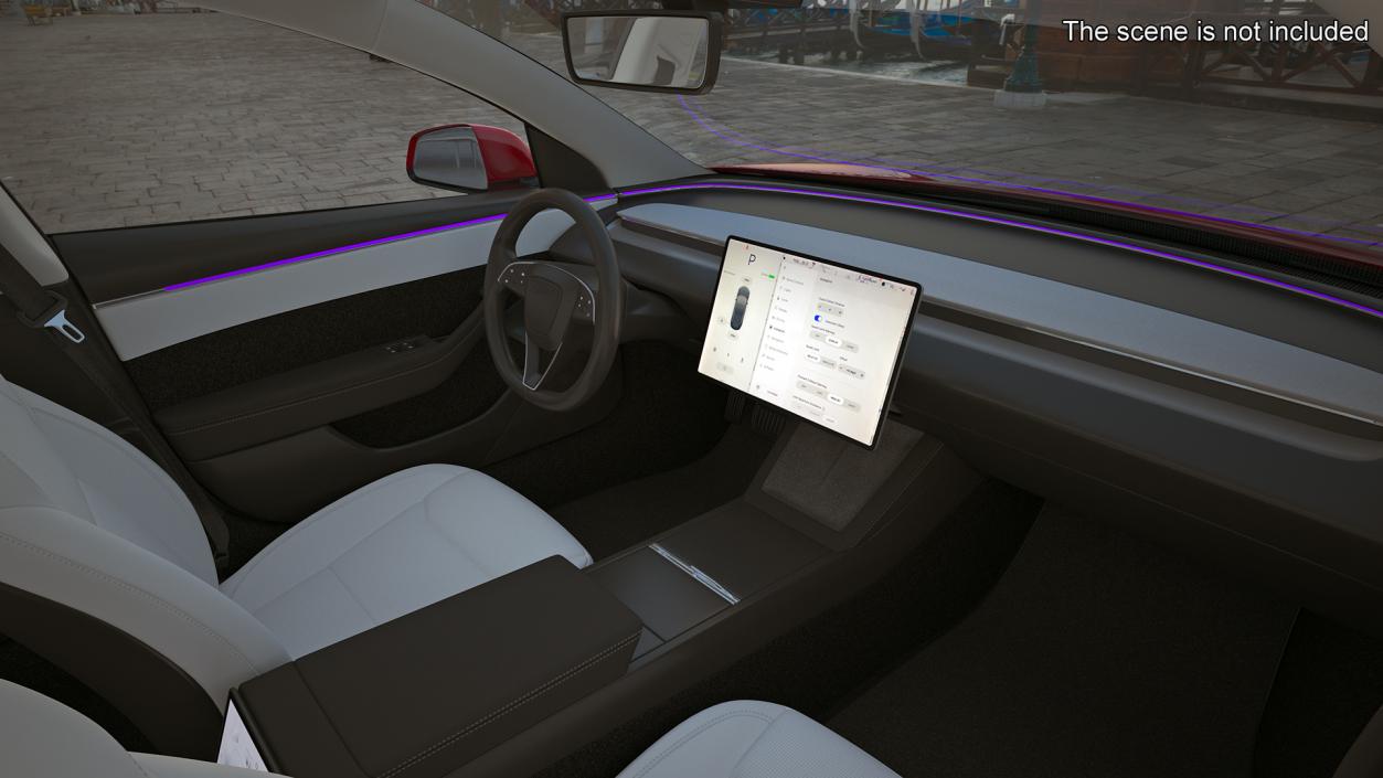 3D Tesla Model 3 2024 Red Lights On Rigged for Maya model