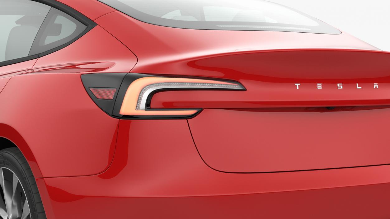 3D Tesla Model 3 2024 Red Lights On Rigged for Maya model