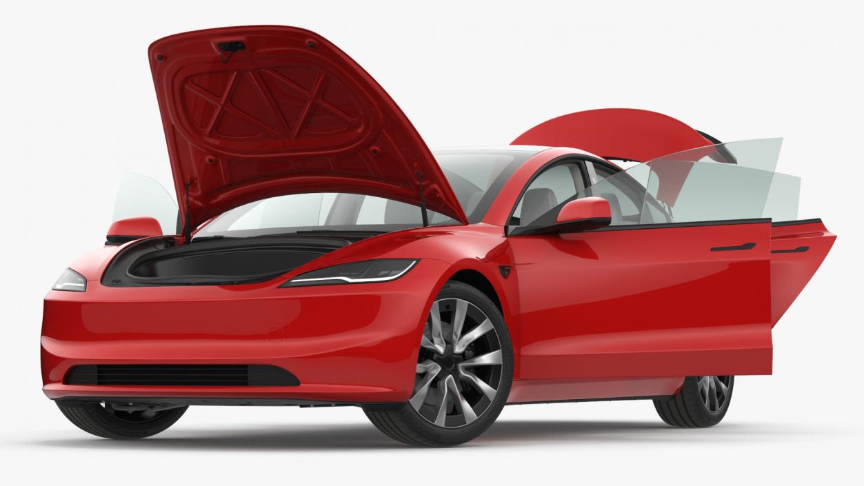 3D Tesla Model 3 2024 Red Lights On Rigged for Maya model