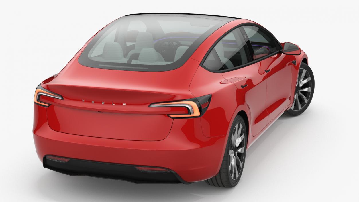 3D Tesla Model 3 2024 Red Lights On Rigged for Maya model