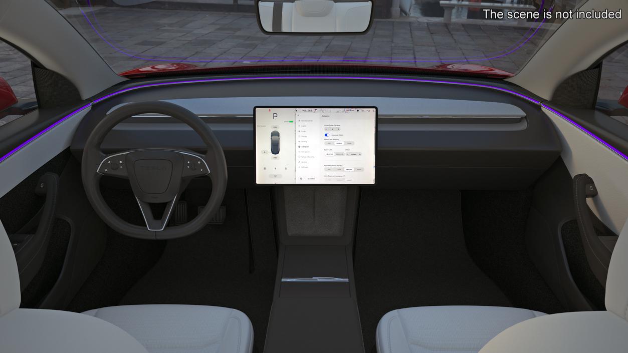 3D Tesla Model 3 2024 Red Lights On Rigged for Maya model