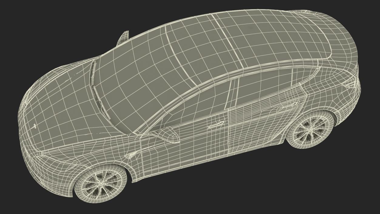 3D Tesla Model 3 2024 Red Lights On Rigged for Maya model