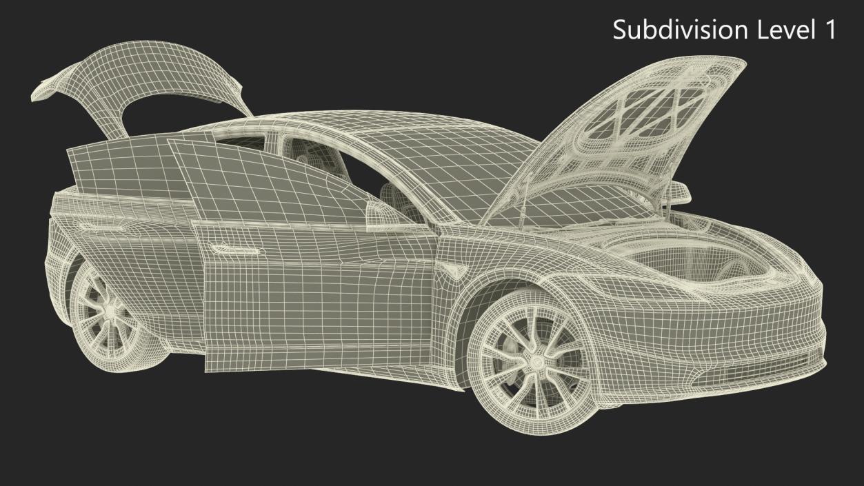 3D Tesla Model 3 2024 Red Lights On Rigged for Maya model