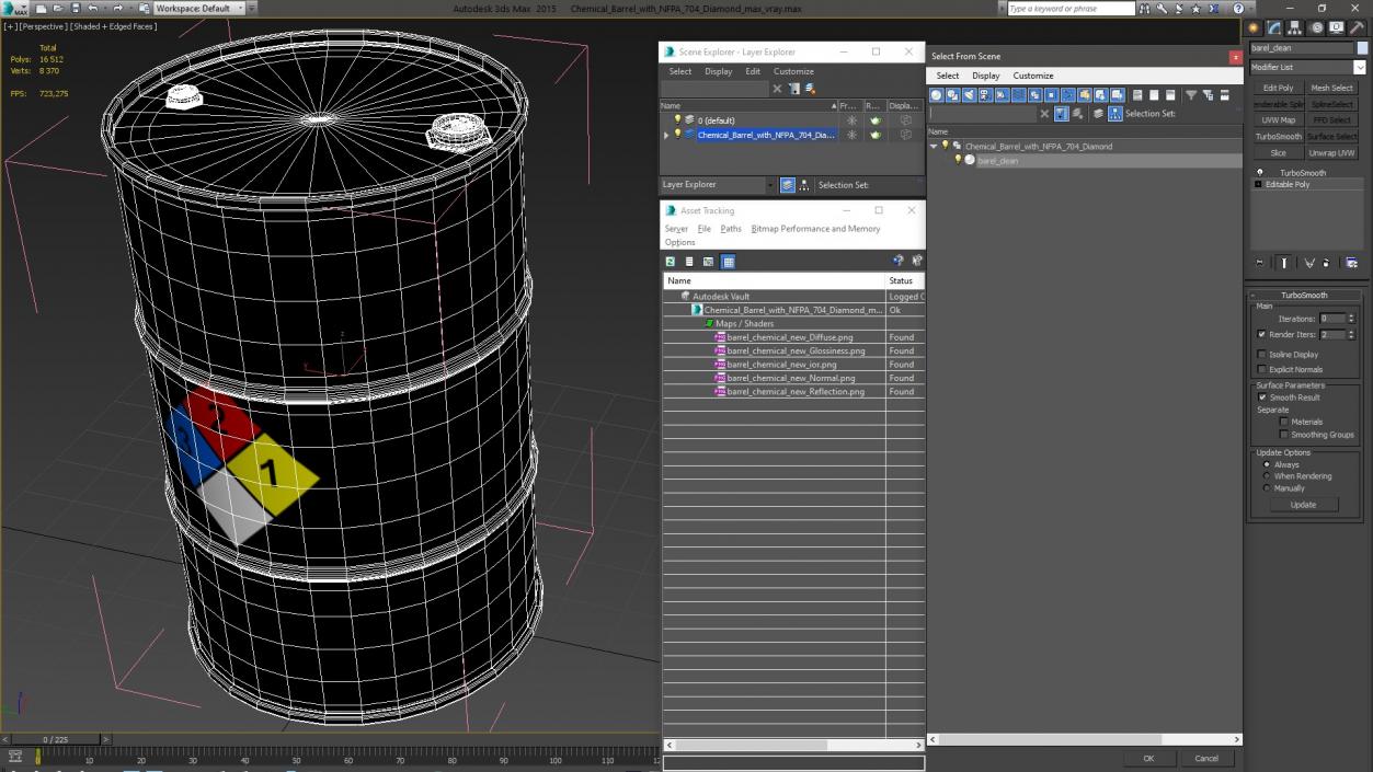 Chemical Barrel with NFPA 704 Diamond 3D