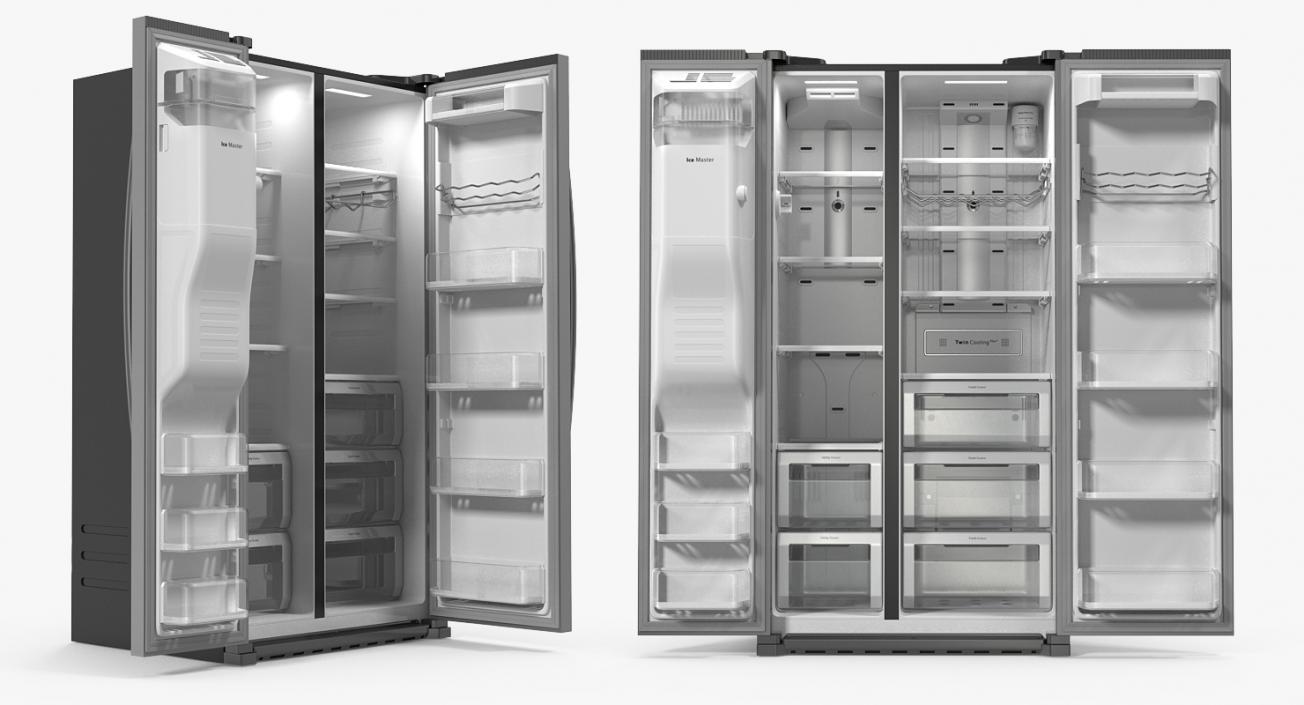 3D Samsung Stainless Side By Side Refrigerator model