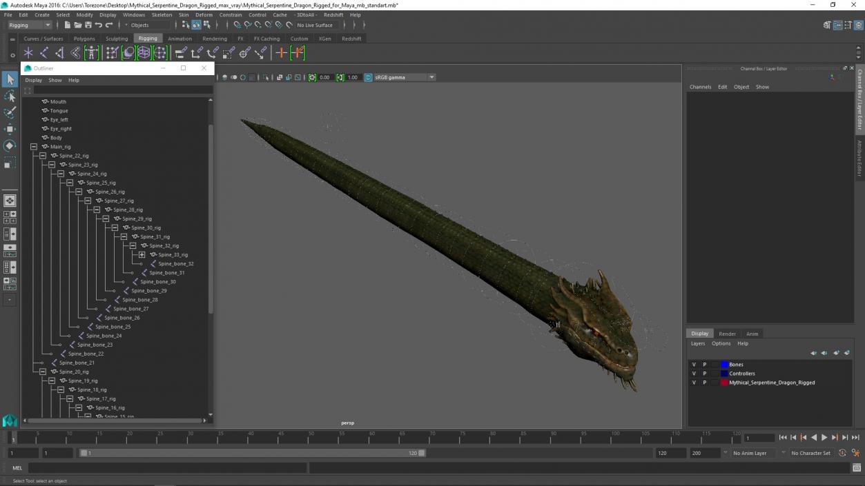 Mythical Serpentine Dragon Rigged for Maya 2 3D model