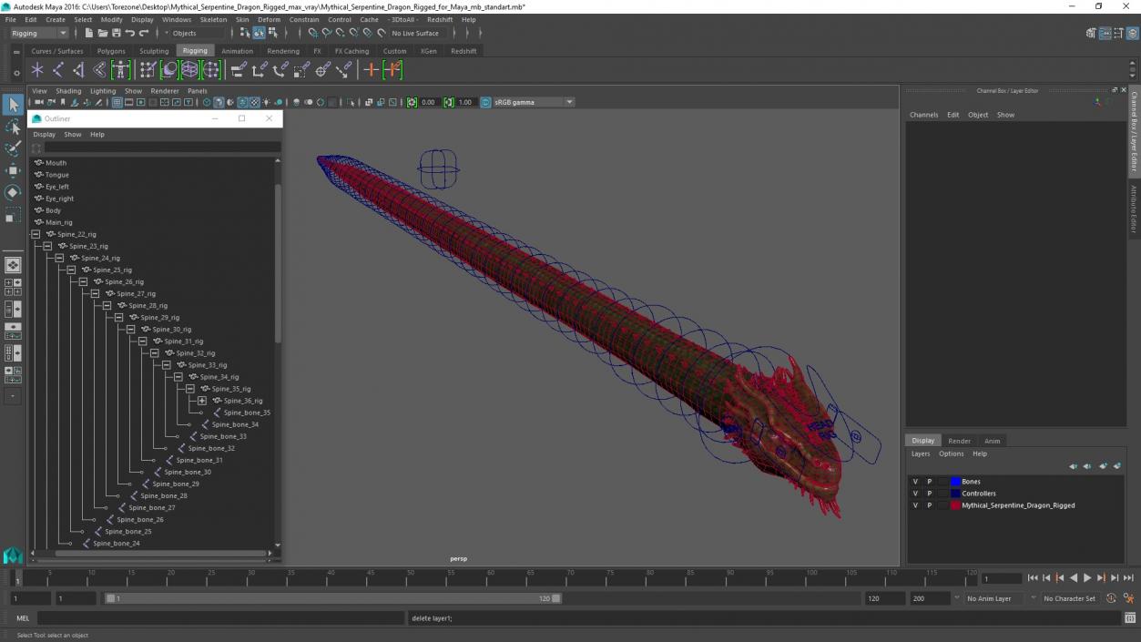 Mythical Serpentine Dragon Rigged for Maya 2 3D model