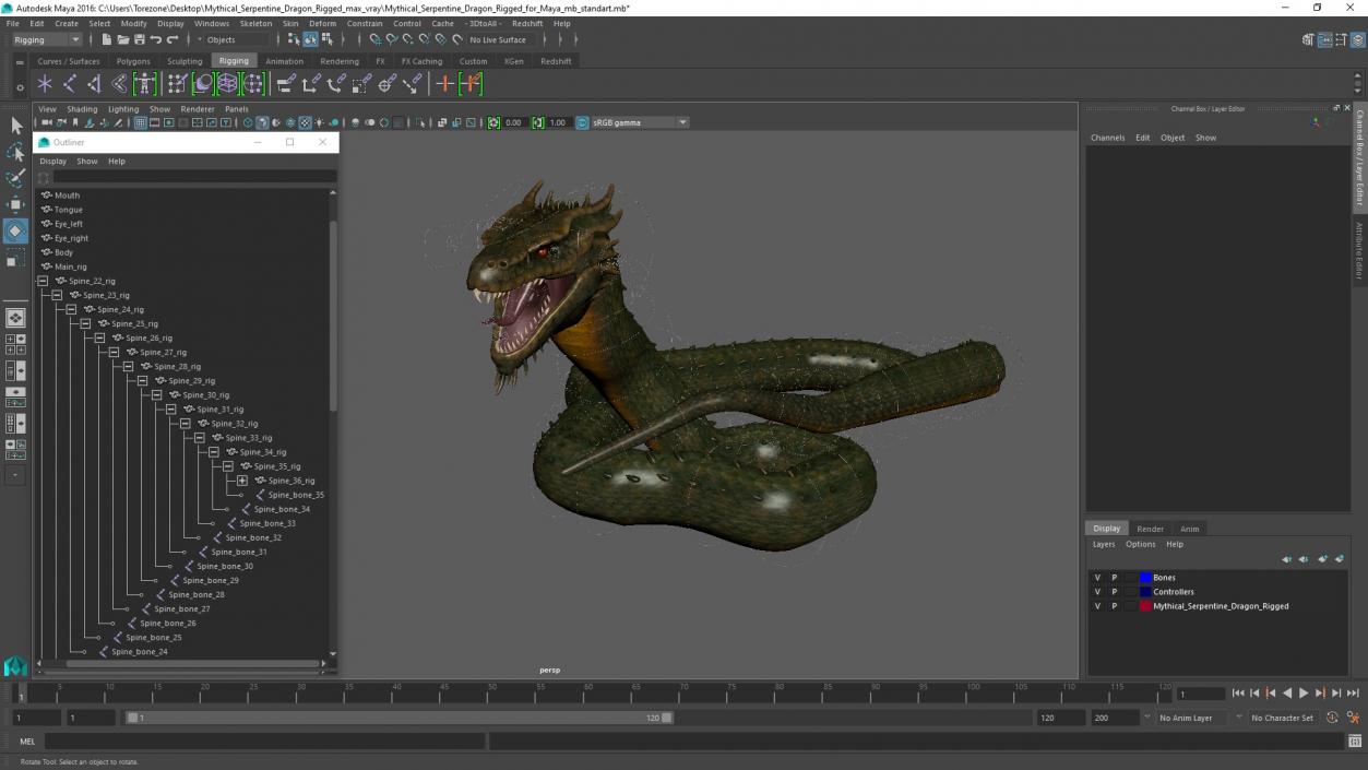 Mythical Serpentine Dragon Rigged for Maya 2 3D model