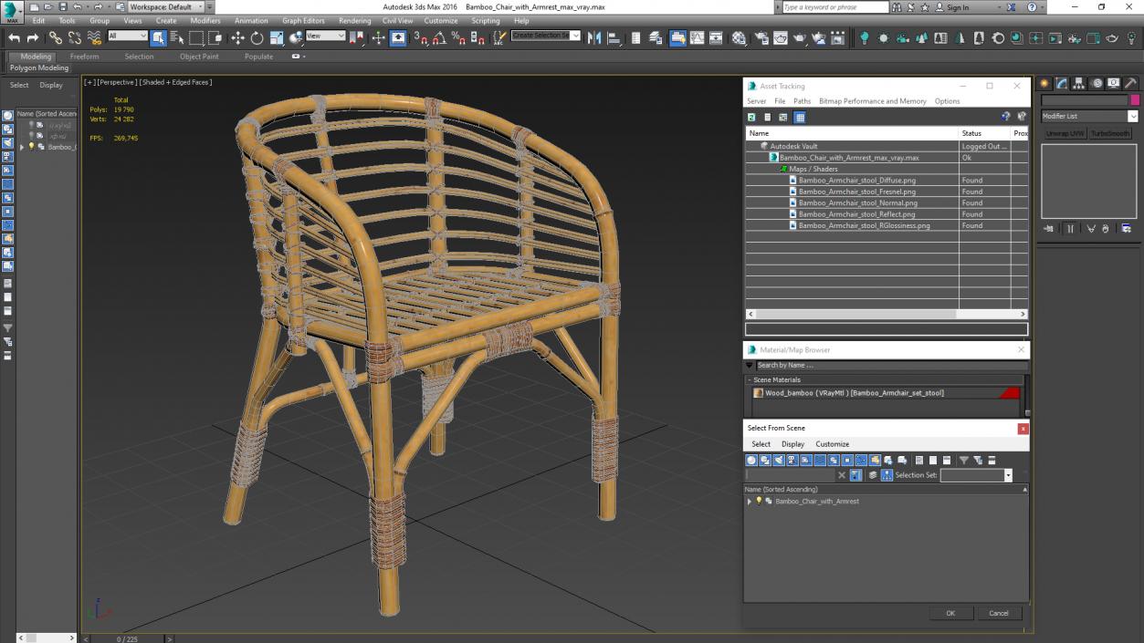 3D model Bamboo Chair with Armrest