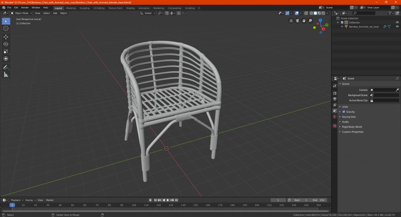 3D model Bamboo Chair with Armrest