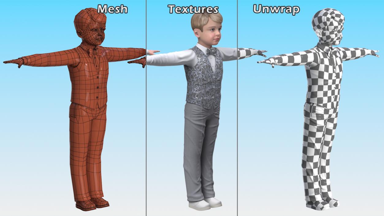 3D Child Boy Party Style Rigged model