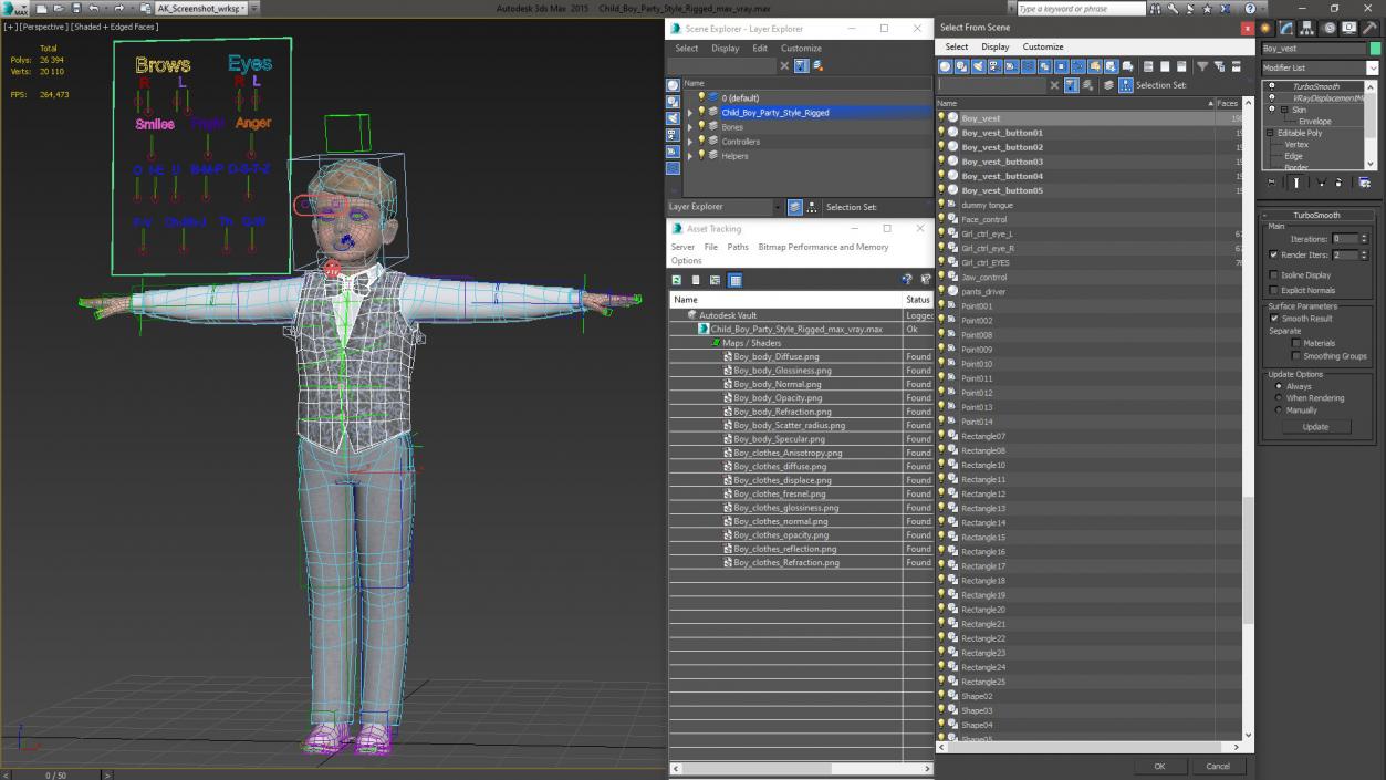 3D Child Boy Party Style Rigged model