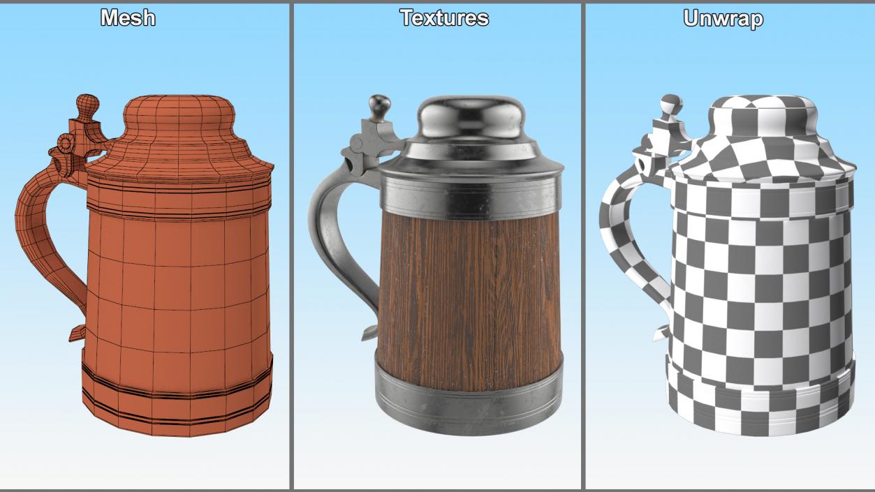 3D Antique Silver and Oak Beer Stein model