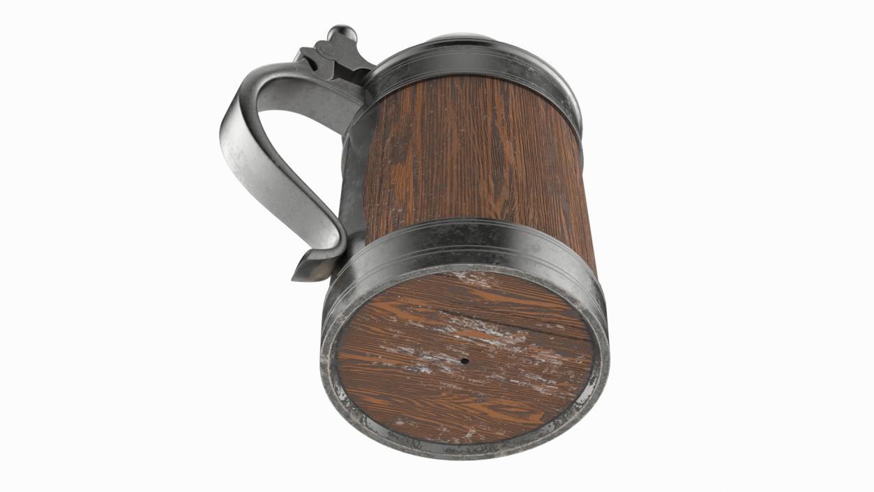 3D Antique Silver and Oak Beer Stein model