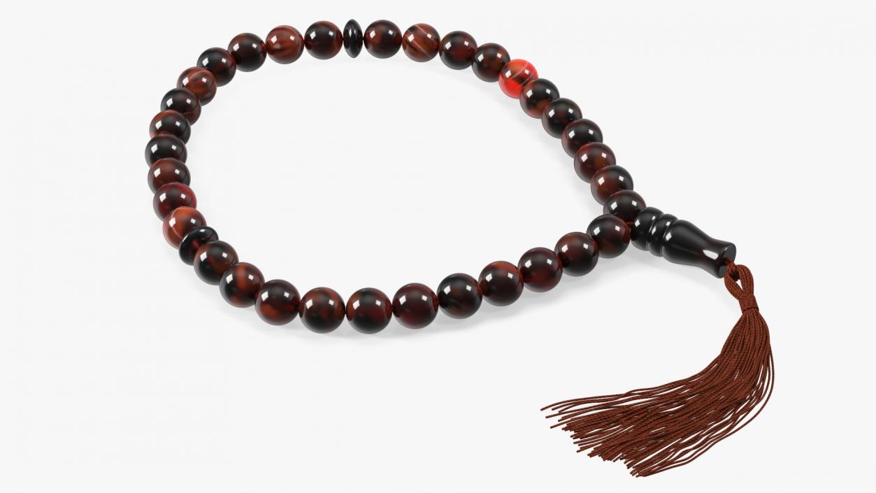 3D Islamic Prayer Beads with Tassel Brown model