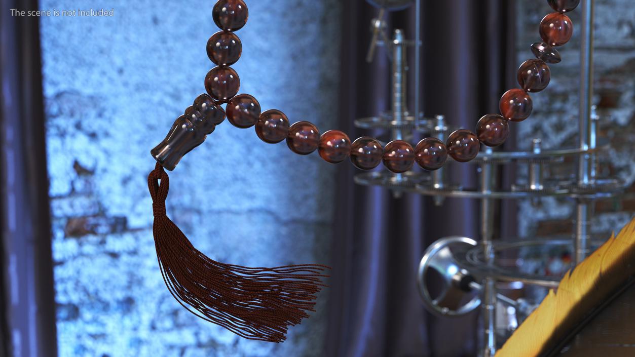 3D Islamic Prayer Beads with Tassel Brown model