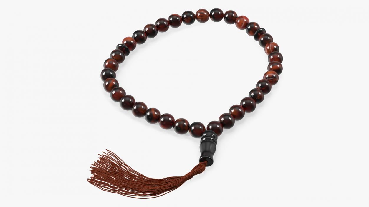 3D Islamic Prayer Beads with Tassel Brown model