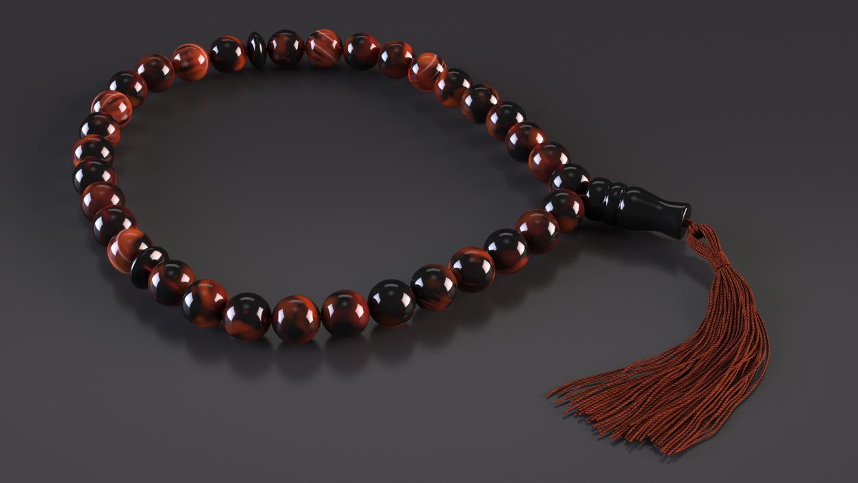 3D Islamic Prayer Beads with Tassel Brown model