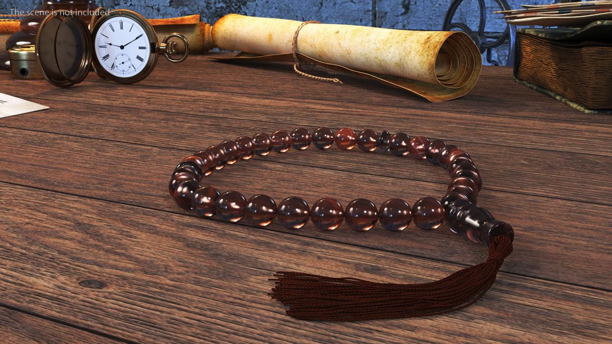 3D Islamic Prayer Beads with Tassel Brown model