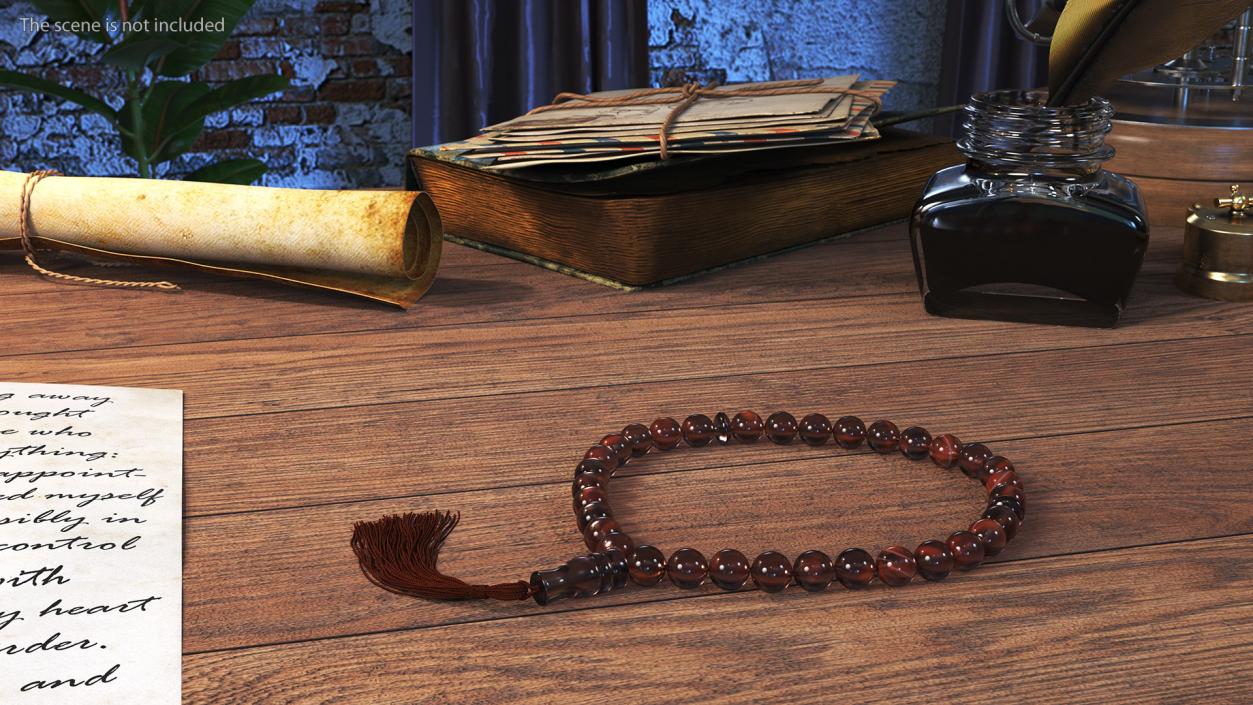 3D Islamic Prayer Beads with Tassel Brown model